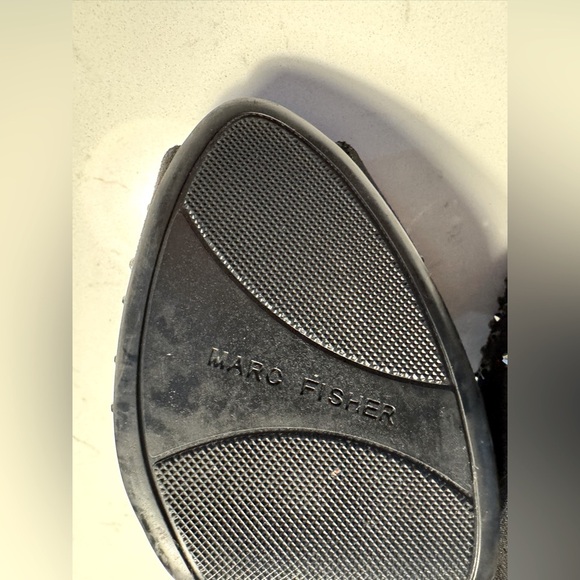 Marc Fisher Black suede with black beading Peep-Toe Platform 4.5-5 inch Heels - Picture 9 of 10